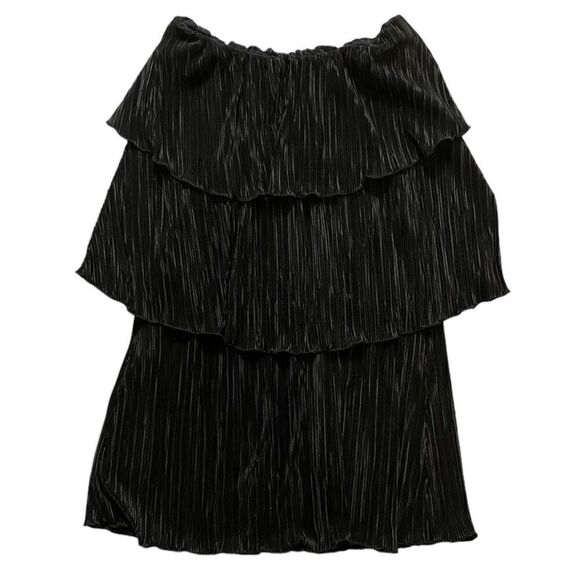 Alexis Black Plisse Tiered Pleated Ruffle Strapless Mini Dress Size Extra Small - Picture 1 of 5